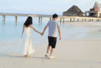 情侣手拉手沙滩漫步动态图