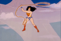 卡通女超人站在飞机上拿着绳子gif图片