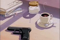 手枪和一杯咖啡动画图片
