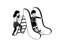 两个年轻人玩滑梯动画图片