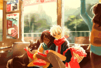 公交车上的温馨时刻动画图片
