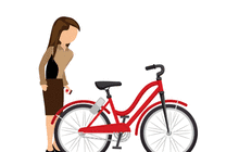 卡通女孩扫码骑自行车gif图片