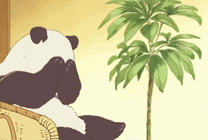 可爱的卡通熊猫坐在椅子上撒泼哭泣gif图片