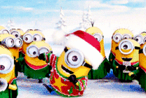 一群可爱的小黄人在一起快快乐乐过圣诞gif图片