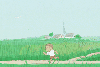 小孩田间奔跑动画图片
