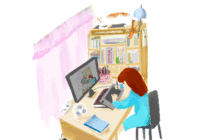 电脑前工作的女人动画图片
