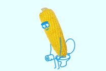 卡通玉米拿着卫生纸蹲马桶gif图片
