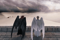 两个长着翅膀的天使在一起看闪电gif图片