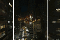超人在城市的高楼之间自由穿梭gif图片