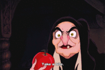 卡通女巫拿着一个红苹果gif图片