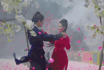 情侣浪漫的在桃花下跳舞gif图片