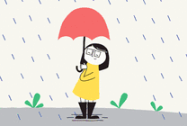 卡通小女孩下雨天打雨伞蹦蹦跳跳gif图片