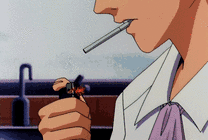卡通男孩用打火机点烟抽gif图片