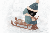 坐在雪橇上看书动画图片