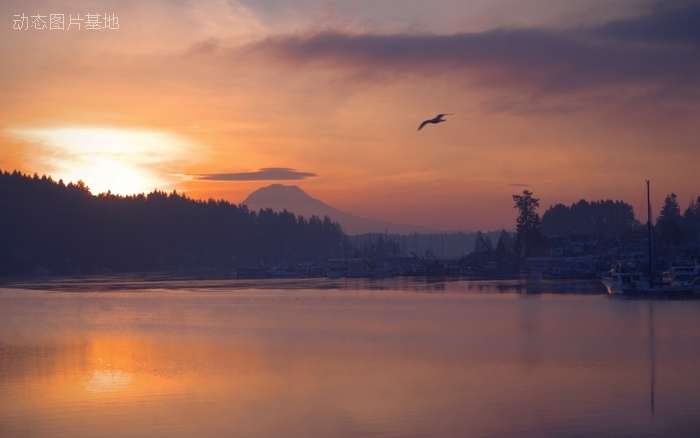 图片描述：风景，湖面，落日，夕阳,尺寸：1920X1200px 