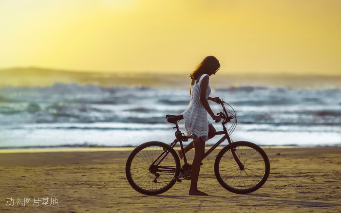 图片描述：自行车，骑自行车，单车，，沙滩，海边,尺寸：1920X1200px 