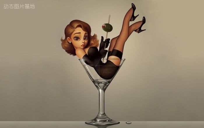 图片描述：杯子，卡通女人,尺寸：1920X1200px 