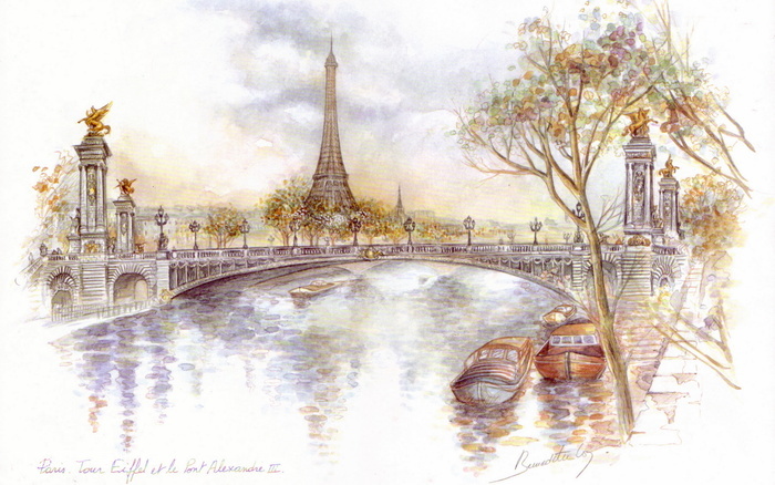 图片描述：埃菲尔铁塔，巴黎铁塔，手绘,尺寸：2560X1600px 