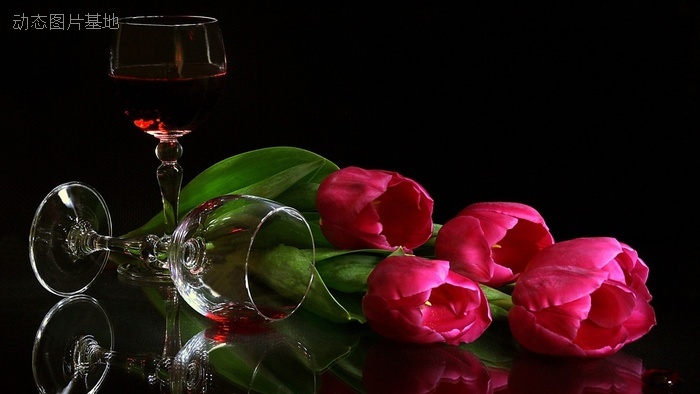 图片描述：玻璃杯，红，郁金香，酒杯,尺寸：1920X1080px 