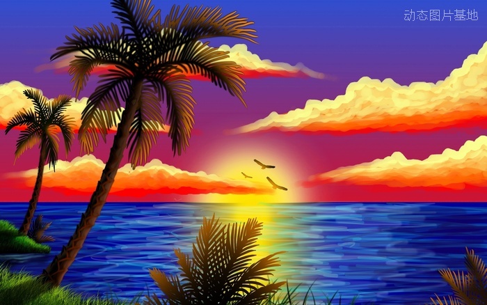 图片描述：热带，风景，海边，椰树，椰子树，夕阳，黄昏,尺寸：2560X1600px 