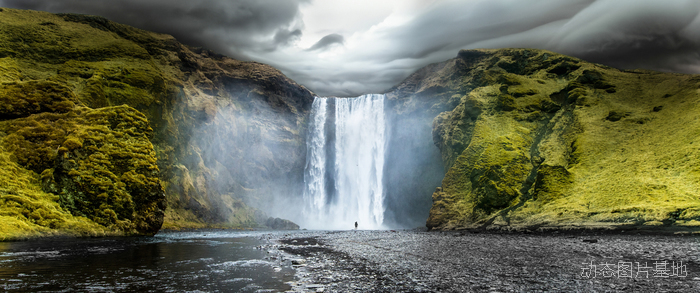 图片描述：瀑布，山水，美景，3440x1440图片,尺寸：3440X1440px 